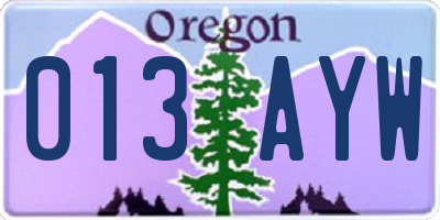 OR license plate 013AYW