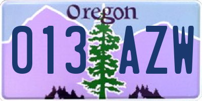OR license plate 013AZW