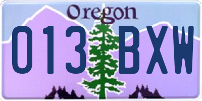 OR license plate 013BXW