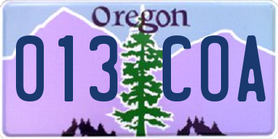 OR license plate 013COA