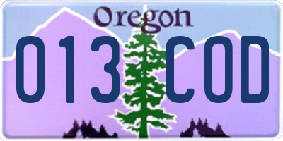 OR license plate 013COD