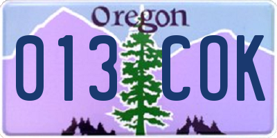 OR license plate 013COK