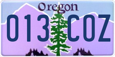OR license plate 013COZ