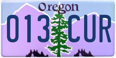 OR license plate 013CUR