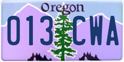 OR license plate 013CWA