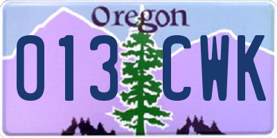OR license plate 013CWK
