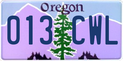 OR license plate 013CWL