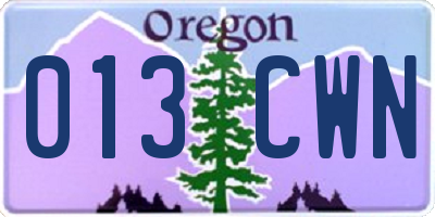 OR license plate 013CWN