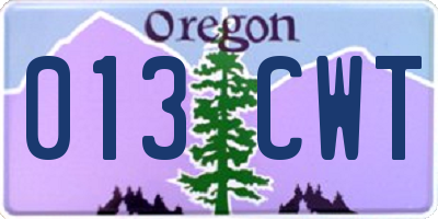 OR license plate 013CWT