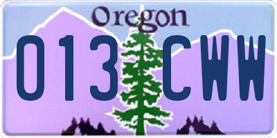 OR license plate 013CWW