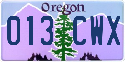 OR license plate 013CWX