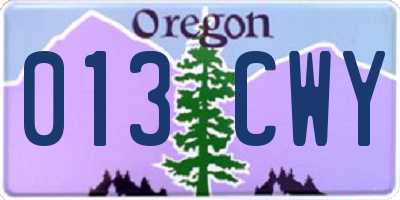 OR license plate 013CWY