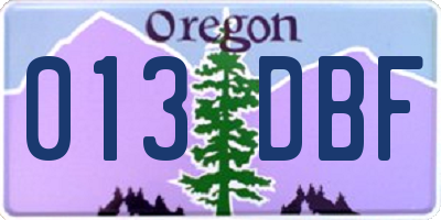 OR license plate 013DBF