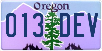 OR license plate 013DEV