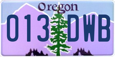 OR license plate 013DWB