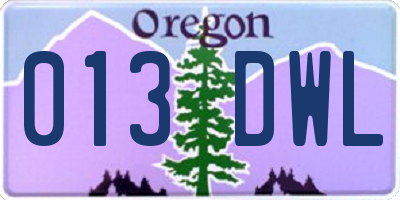 OR license plate 013DWL