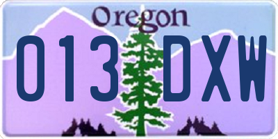 OR license plate 013DXW