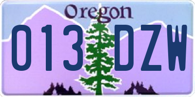OR license plate 013DZW