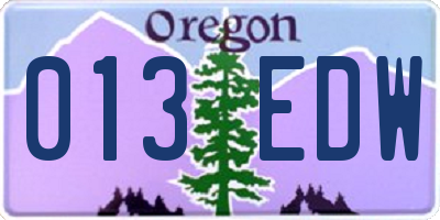 OR license plate 013EDW