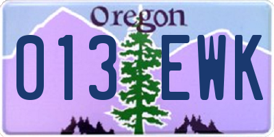 OR license plate 013EWK