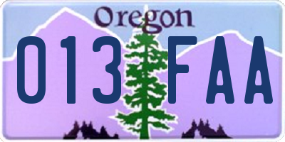 OR license plate 013FAA