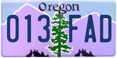 OR license plate 013FAD
