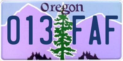 OR license plate 013FAF