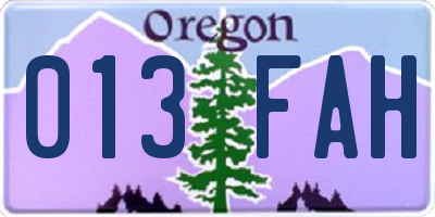 OR license plate 013FAH