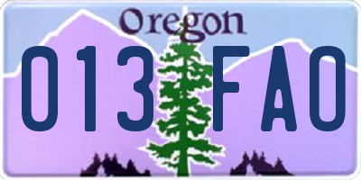 OR license plate 013FAO