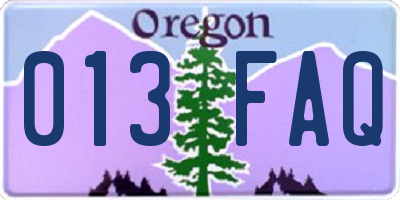OR license plate 013FAQ