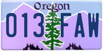 OR license plate 013FAW