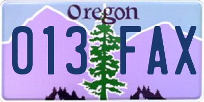 OR license plate 013FAX