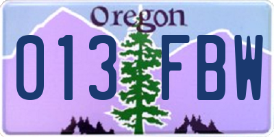 OR license plate 013FBW