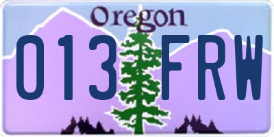 OR license plate 013FRW
