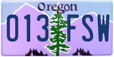 OR license plate 013FSW