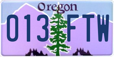 OR license plate 013FTW