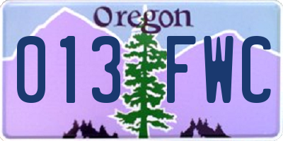 OR license plate 013FWC