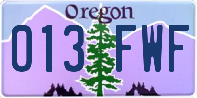 OR license plate 013FWF