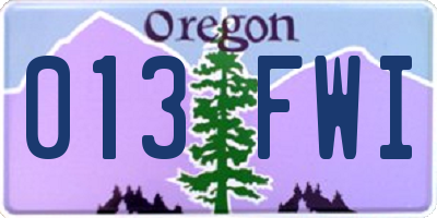 OR license plate 013FWI