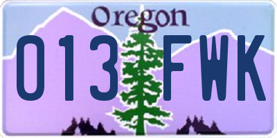 OR license plate 013FWK