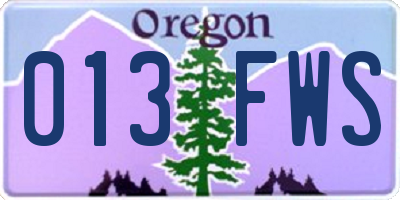 OR license plate 013FWS