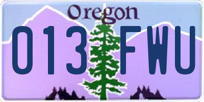 OR license plate 013FWU