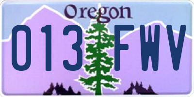 OR license plate 013FWV