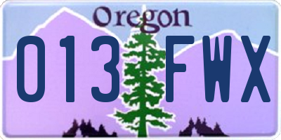 OR license plate 013FWX
