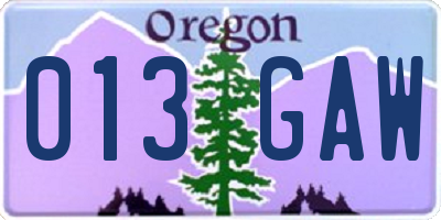 OR license plate 013GAW