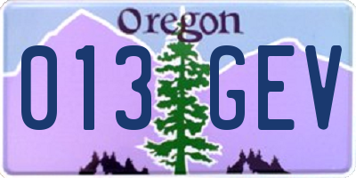 OR license plate 013GEV