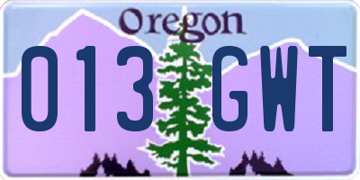 OR license plate 013GWT