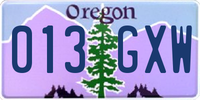 OR license plate 013GXW