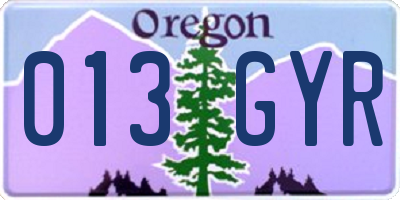 OR license plate 013GYR