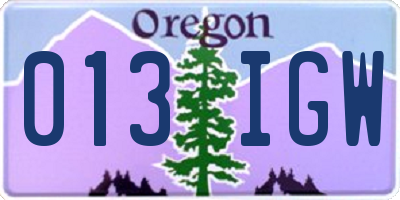 OR license plate 013IGW